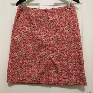 Eddie‎ Bauer Khaki Skirt Floral Print Cotton Blend Pink Green Front Slit Size 12